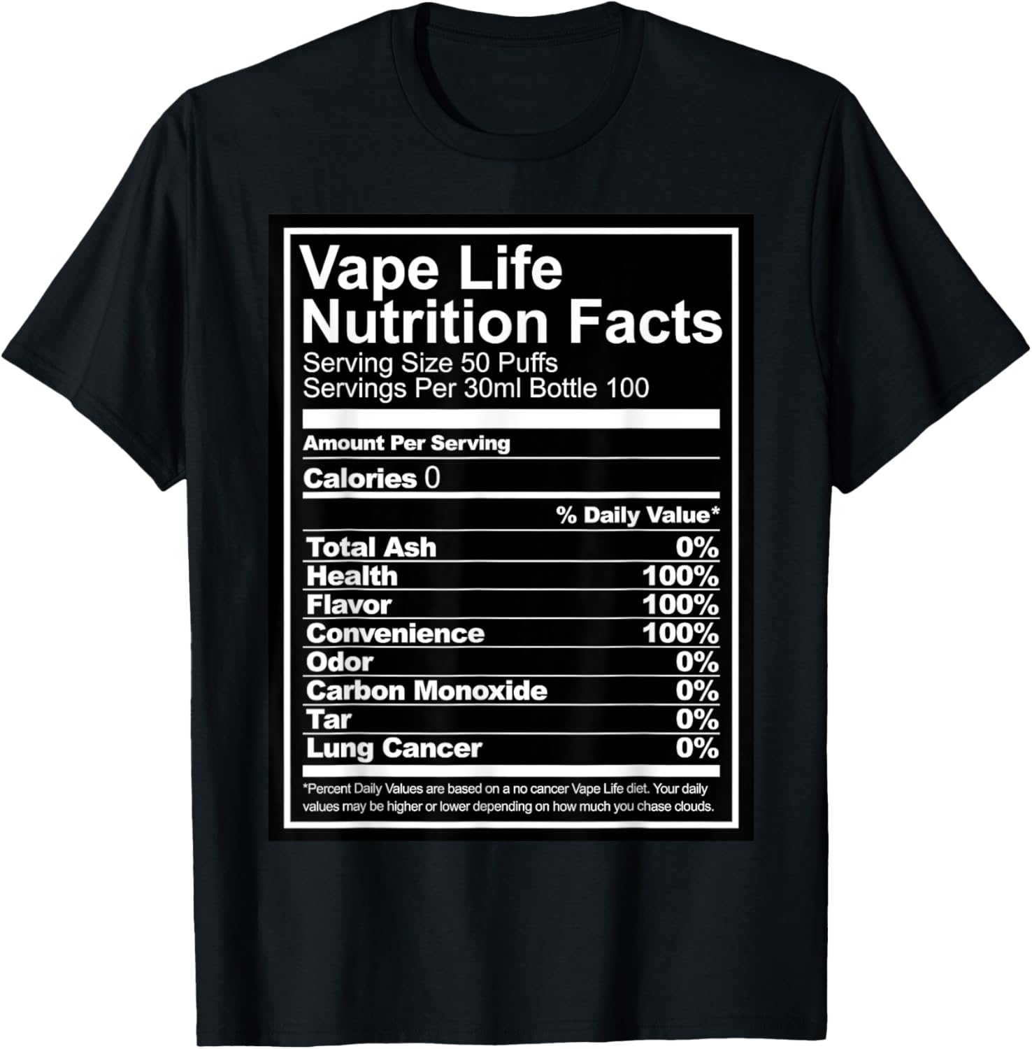 Vaping Shop - Vape Life Nutrition Facts Grafisch T-shirt
